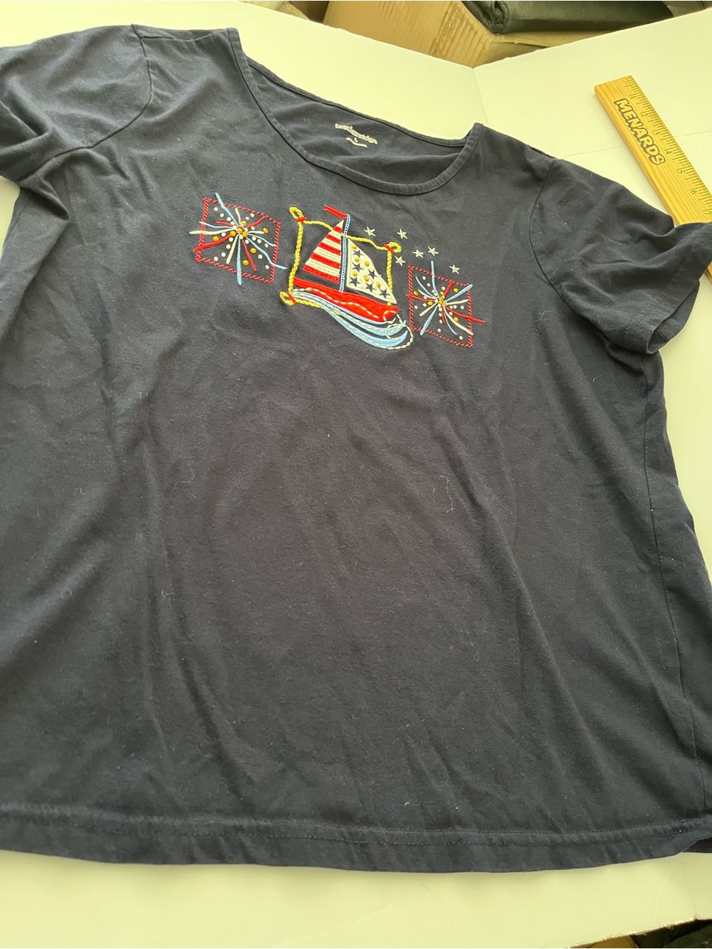 Breckenridge Women’s Navy Size L Embroidered Red/White/Blue Nautical Top